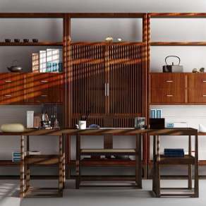 中式书桌椅组合3D模型下载